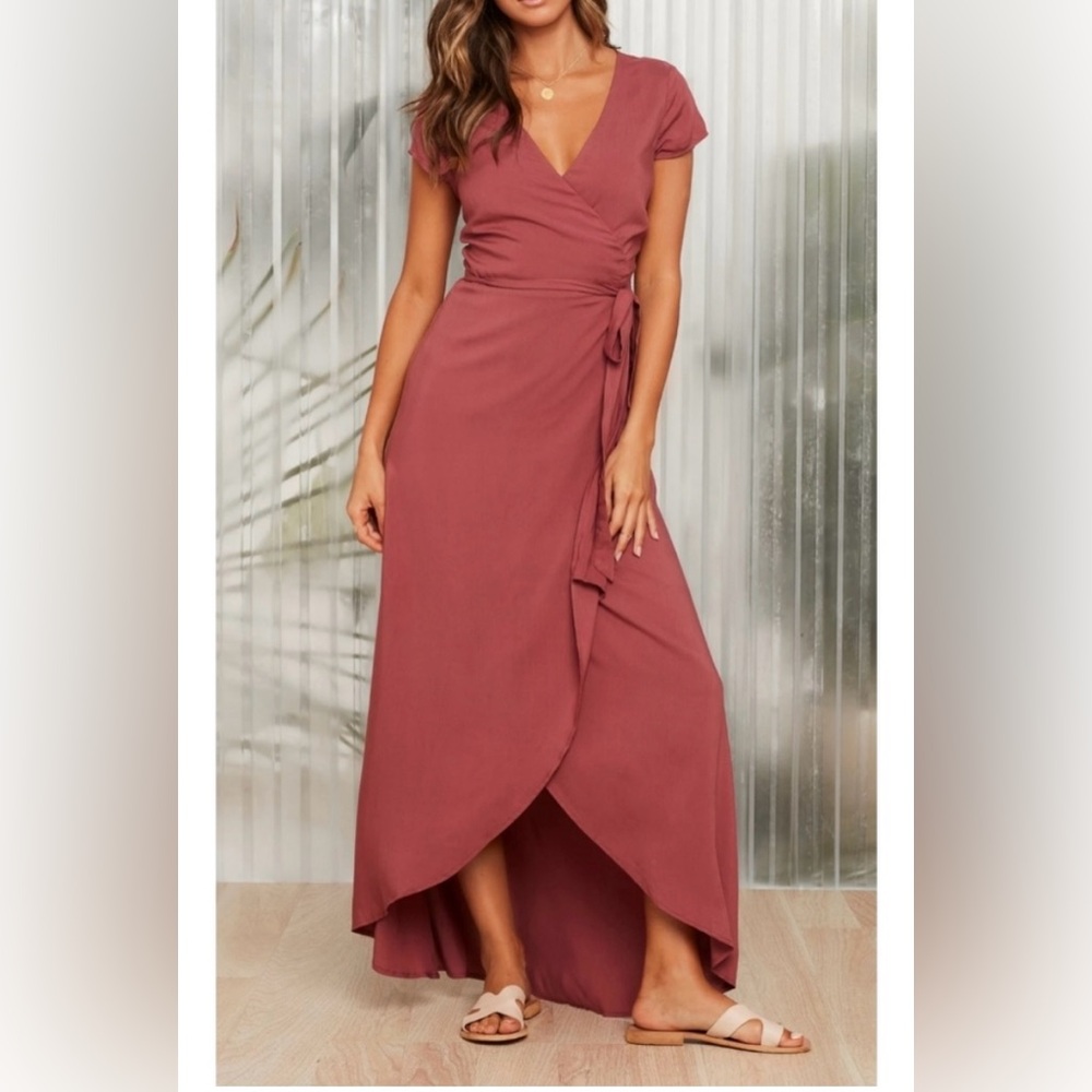 NWT L Space Goa Wrap Cover Up Dress Maxi Size M Currant Mauve Color V Neck